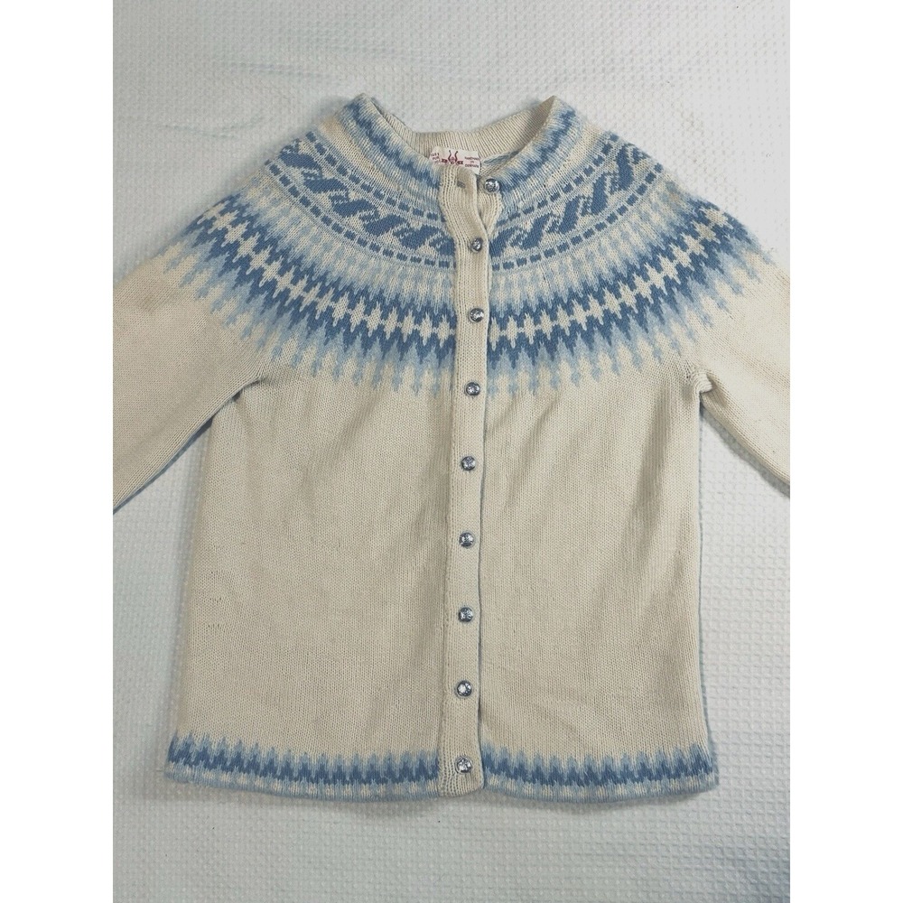 Handmade in Denmark‎ Wool XS (32" Chest) Fair Isle Cardigan Cream Blue Vintage - Picture 4 of 16